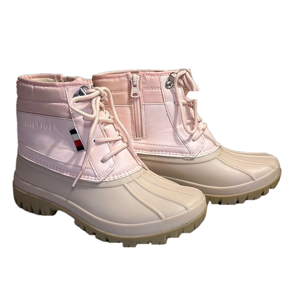 VGUC TOMMY HILFIGER PINK DUCK ANKLE BOOTS ZIP UP & Lace up Vegan